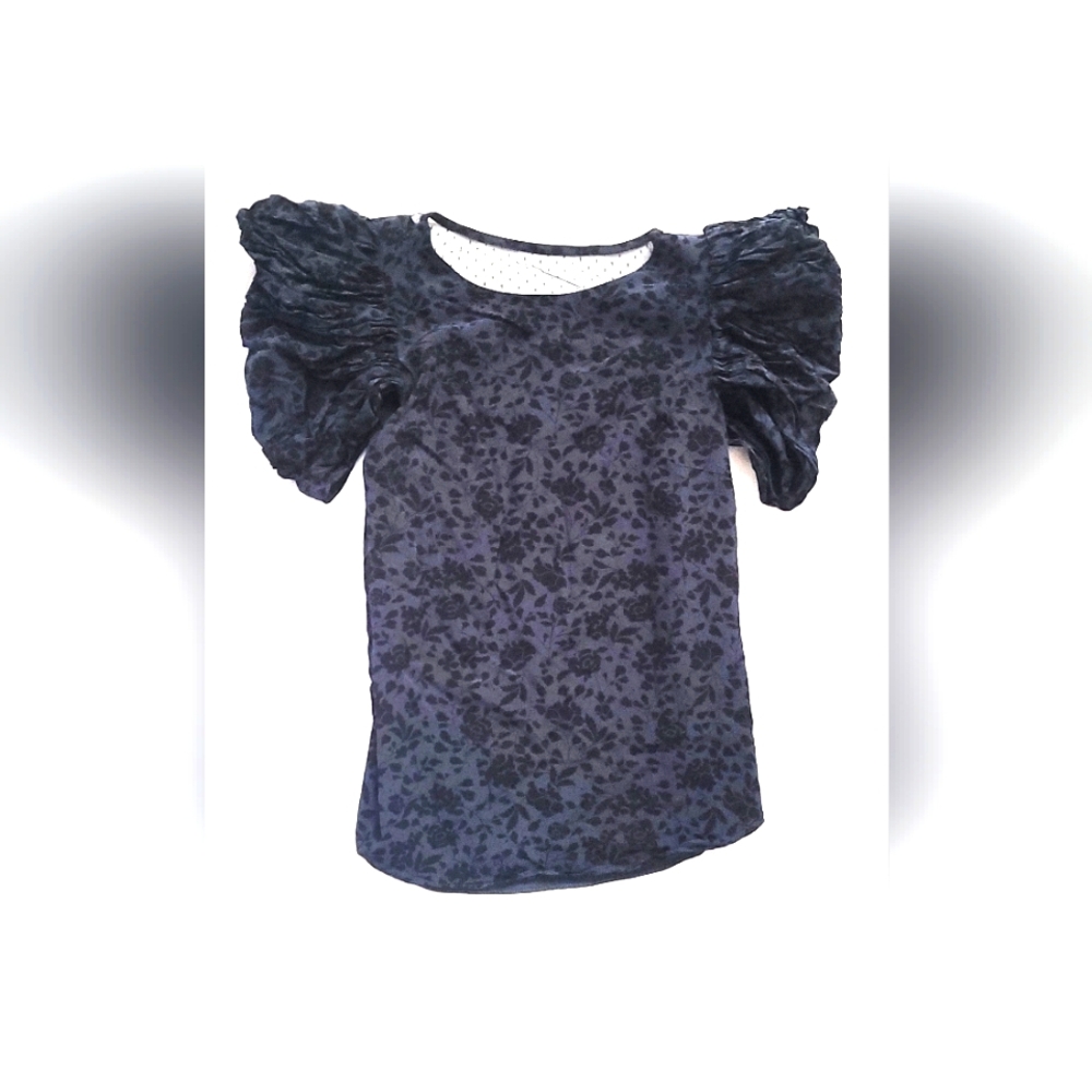 NWOT! Joie Puff Sleeve Midnight Blue Women's Spring Floral Print Lace Top Small - Picture 3 of 8